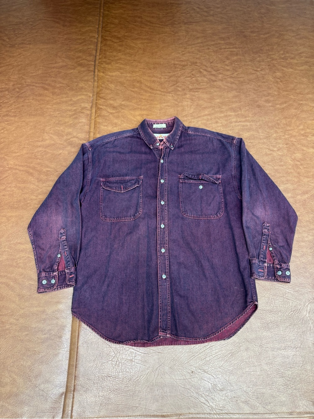 Vintage Anchor Blue WKWR Burgundy Faded Workwear Button Shirt Men’s Large